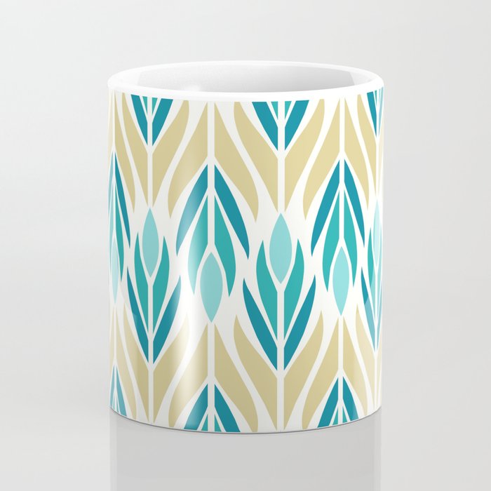 Mid Century Modern Abstract Floral Pattern in Turquoise Teal Aqua and Marigold Coffee Mug Gallery Image 4