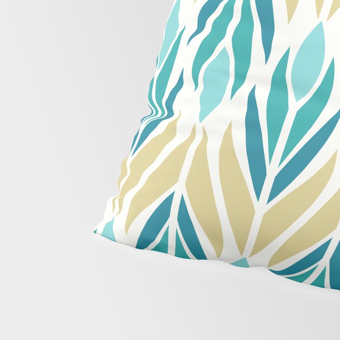 Mid Century Modern Abstract Floral Pattern in Turquoise Teal Aqua and Marigold Pillow Sham Gallery Image 4