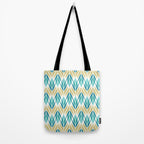 Mid Century Modern Abstract Floral Pattern in Turquoise Teal Aqua and Marigold Tote Bag Gallery Image 2