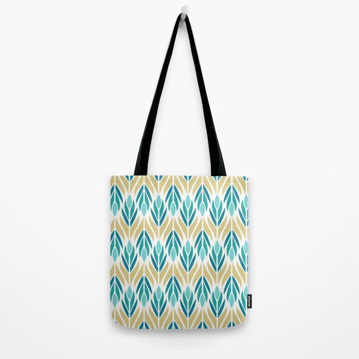Mid Century Modern Abstract Floral Pattern in Turquoise Teal Aqua and Marigold Tote Bag Gallery Image 2