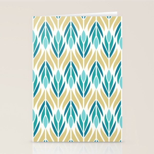 Mid Century Modern Abstract Floral Pattern in Turquoise Teal Aqua and Marigold Stationery Card Gallery Image 1