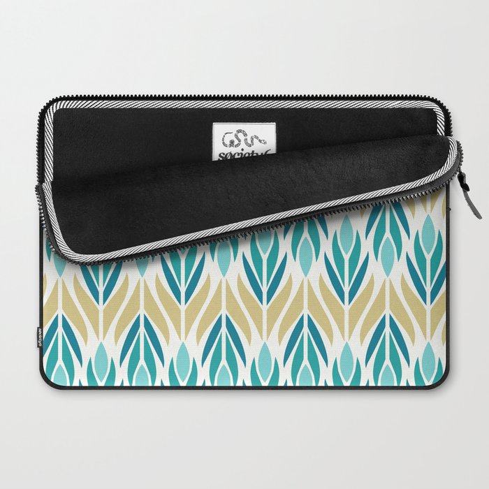 Mid Century Modern Abstract Floral Pattern in Turquoise Teal Aqua and Marigold Laptop Sleeve Gallery Image 2