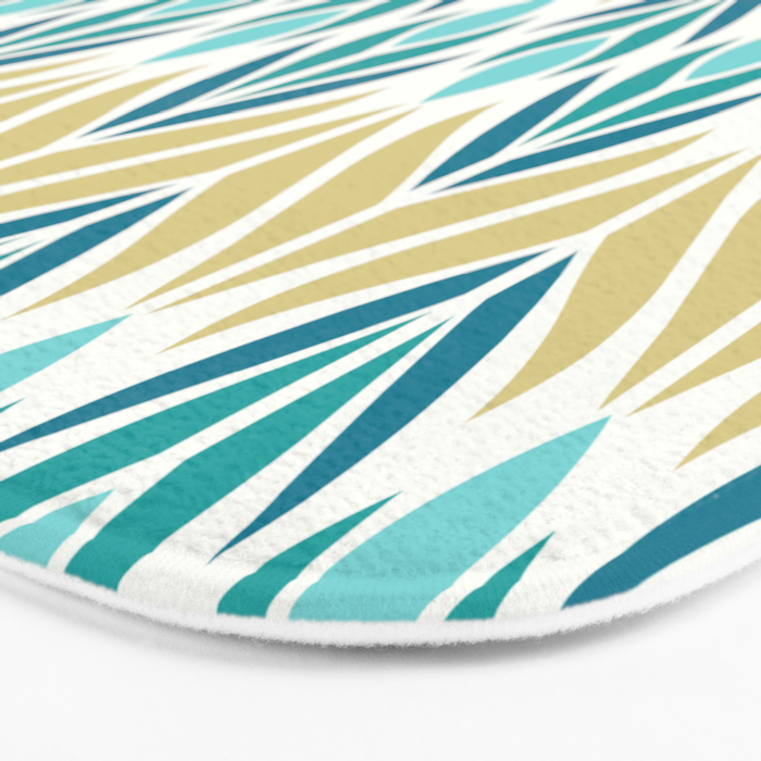 Mid Century Modern Abstract Floral Pattern in Turquoise Teal Aqua and Marigold Bath Mat Gallery Image 3