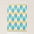 Mid Century Modern Abstract Floral Pattern in Turquoise Teal Aqua and Marigold Stationery Card Gallery Image 2