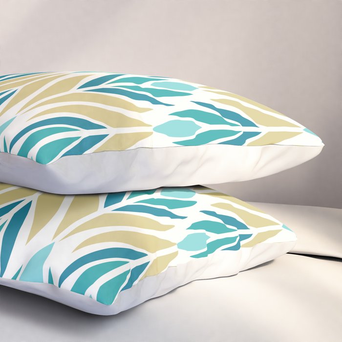 Mid Century Modern Abstract Floral Pattern in Turquoise Teal Aqua and Marigold Pillow Sham Gallery Image 3