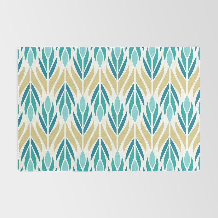 Mid Century Modern Abstract Floral Pattern in Turquoise Teal Aqua and Marigold Rug Gallery Image 2