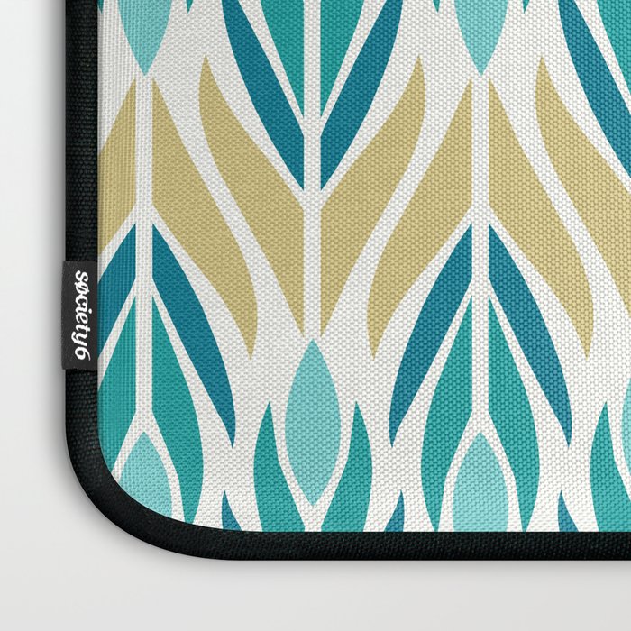 Mid Century Modern Abstract Floral Pattern in Turquoise Teal Aqua and Marigold Laptop Sleeve Gallery Image 3
