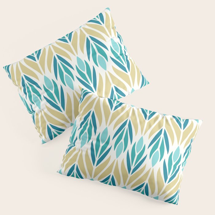 Mid Century Modern Abstract Floral Pattern in Turquoise Teal Aqua and Marigold Pillow Sham