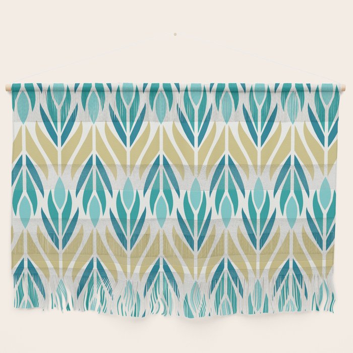 Mid Century Modern Abstract Floral Pattern in Turquoise Teal Aqua and Marigold Wall Hanging Gallery Image 1