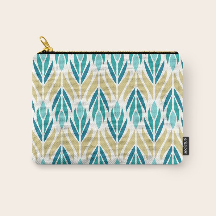 Mid Century Modern Abstract Floral Pattern in Turquoise Teal Aqua and Marigold Carry All Pouch Gallery Image 1