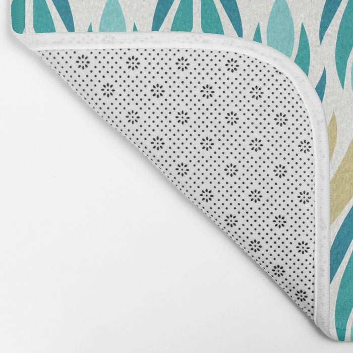 Mid Century Modern Abstract Floral Pattern in Turquoise Teal Aqua and Marigold Bath Mat Gallery Image 2