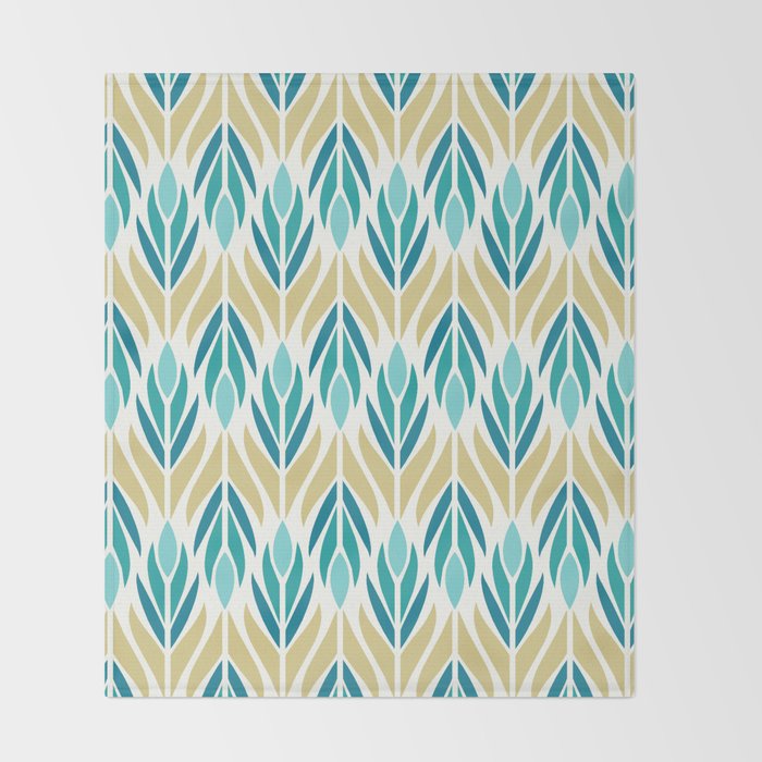 Mid Century Modern Abstract Floral Pattern in Turquoise Teal Aqua and Marigold Throw Blanket Gallery Image 2