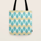 Mid Century Modern Abstract Floral Pattern in Turquoise Teal Aqua and Marigold Tote Bag Gallery Image 1