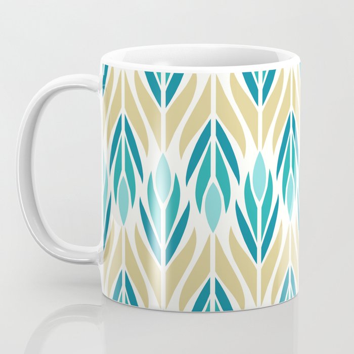 Mid Century Modern Abstract Floral Pattern in Turquoise Teal Aqua and Marigold Coffee Mug Gallery Image 3