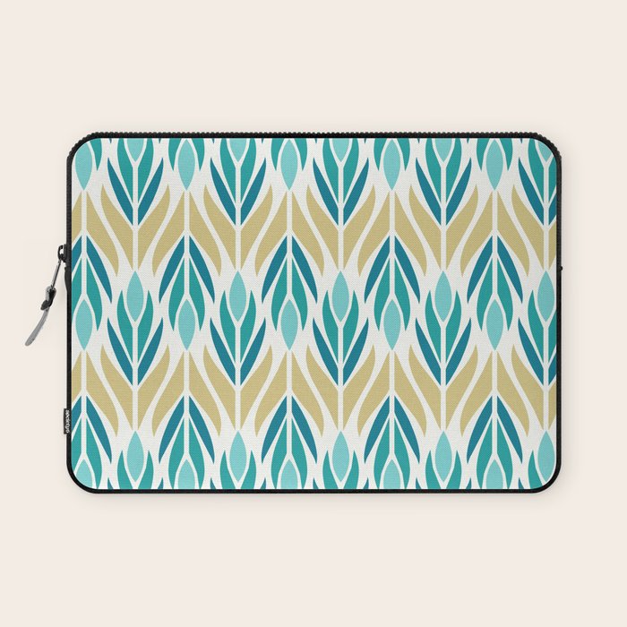 Mid Century Modern Abstract Floral Pattern in Turquoise Teal Aqua and Marigold Laptop Sleeve