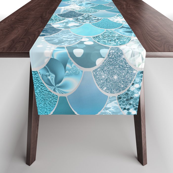 Cute Mermaid Scales, Teal and Aqua Table Runner Gallery Image 1