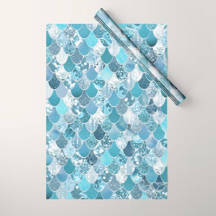 Cute Mermaid Scales, Teal and Aqua Wrapping Paper Gallery Image 1