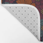 Dark Burgundy, Teal & Mustard Floral Bath Mat Gallery Image 2