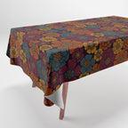 Dark Burgundy, Teal & Mustard Floral Tablecloth Gallery Image 1