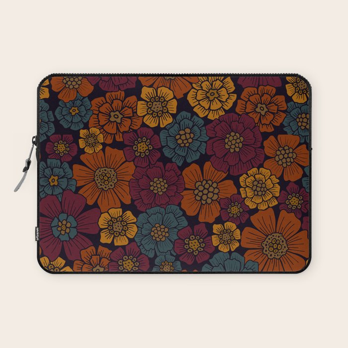 Dark Burgundy, Teal & Mustard Floral Laptop Sleeve Gallery Image 1