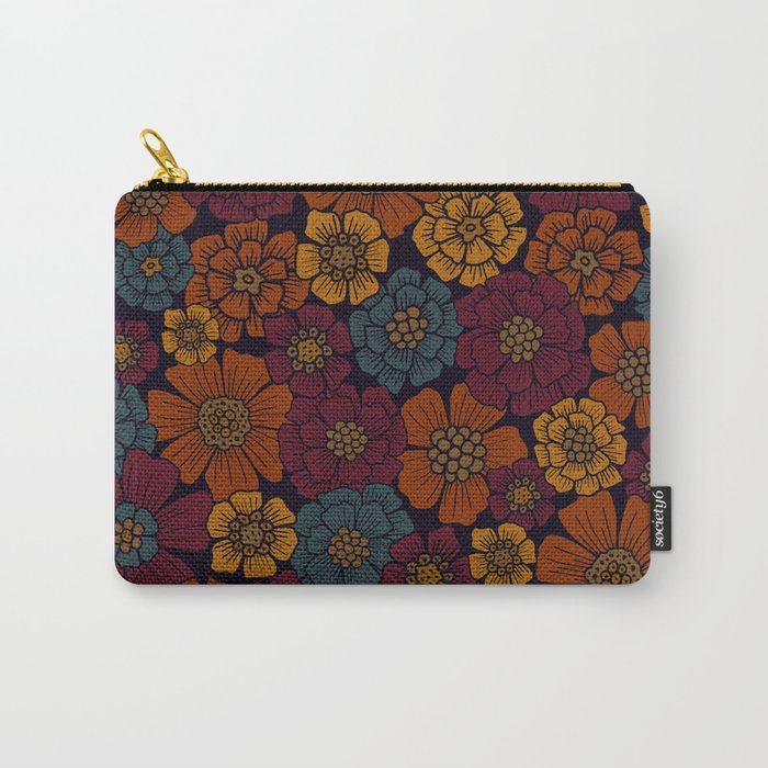 Dark Burgundy, Teal & Mustard Floral Carry All Pouch Gallery Image 1