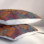 Dark Burgundy, Teal & Mustard Floral Pillow Sham Gallery Image 3