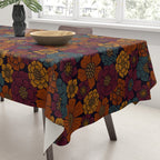 Dark Burgundy, Teal & Mustard Floral Tablecloth Gallery Image 3