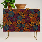 Dark Burgundy, Teal & Mustard Floral Credenza Gallery Image 1