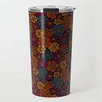 Dark Burgundy, Teal & Mustard Floral Travel Mug Gallery Image 1