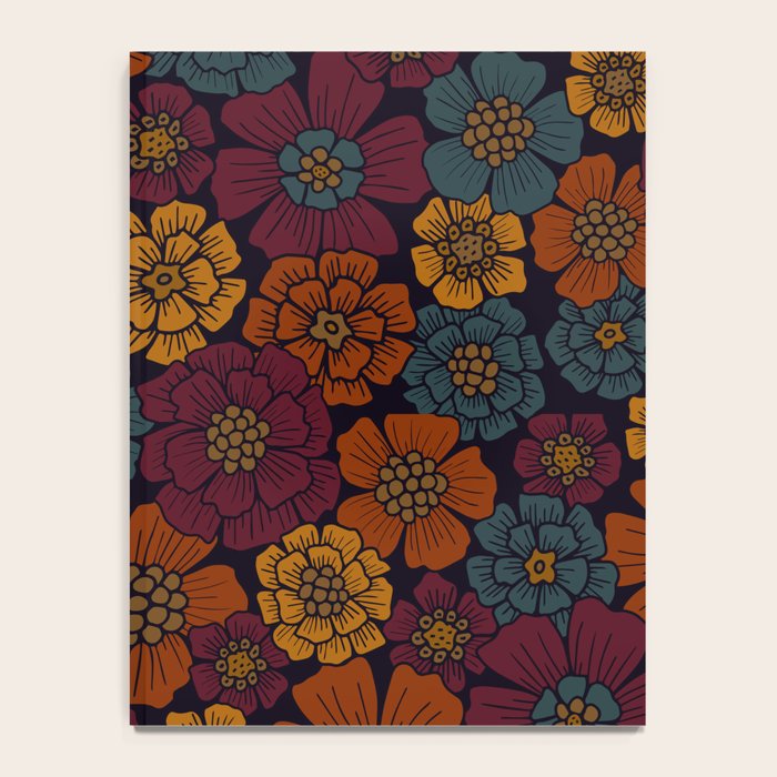 Dark Burgundy, Teal & Mustard Floral Notebook Gallery Image 4