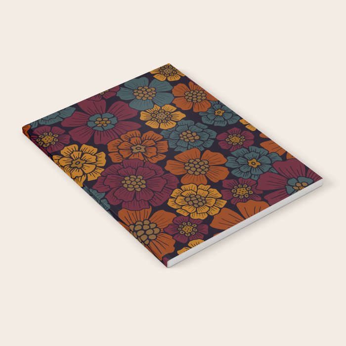 Dark Burgundy, Teal & Mustard Floral Notebook Gallery Image 2