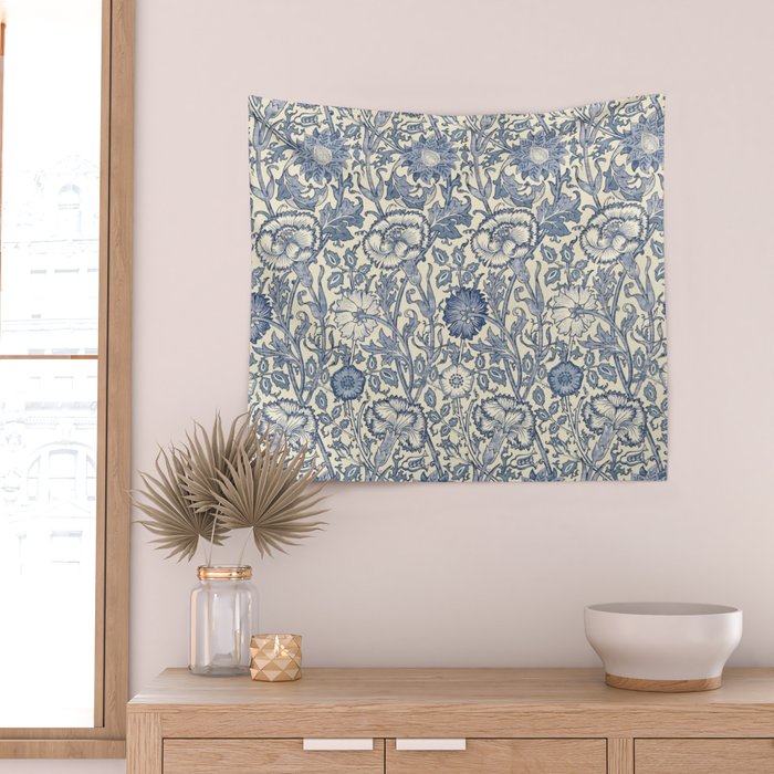 William Morris Pink and Rose China Blue Toile Wall Tapestry Gallery Image 2