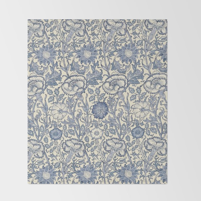 William Morris Pink and Rose China Blue Toile Throw Blanket Gallery Image 2