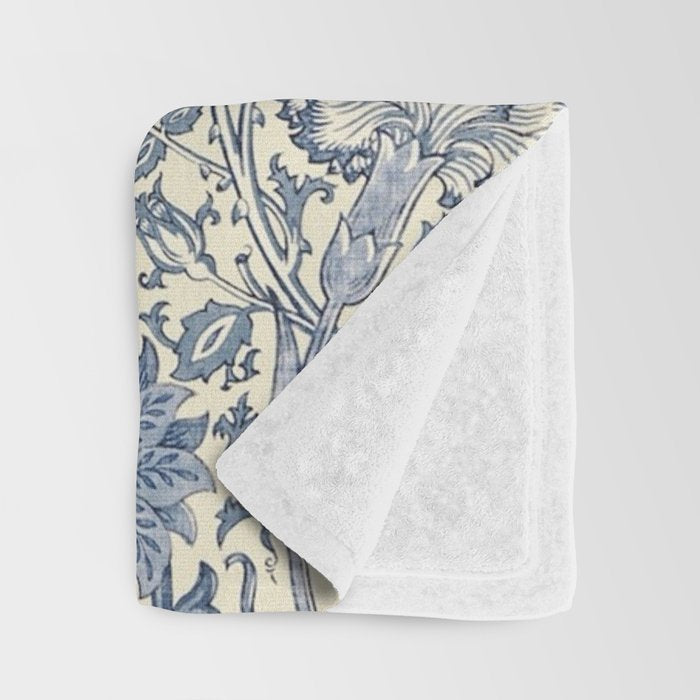William Morris Pink and Rose China Blue Toile Throw Blanket Gallery Image 3