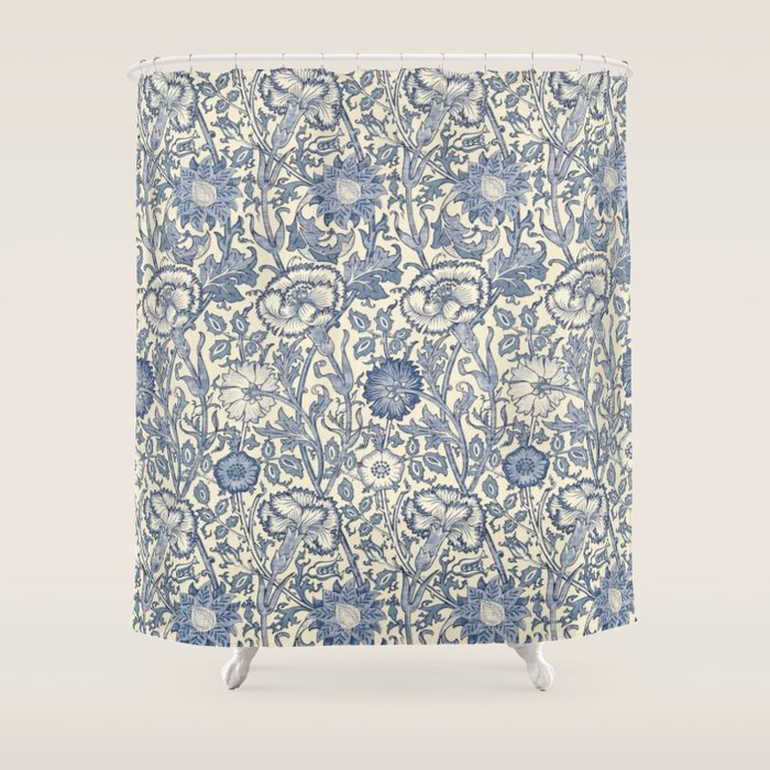William Morris Pink and Rose China Blue Toile Shower Curtain Gallery Image 1