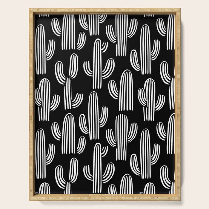Cactus plant doodle art pattern Serving Tray Gallery Image 1