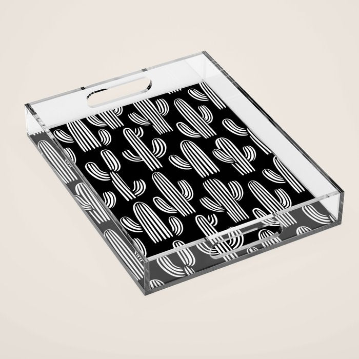 Cactus plant doodle art pattern Acrylic Tray Gallery Image 1