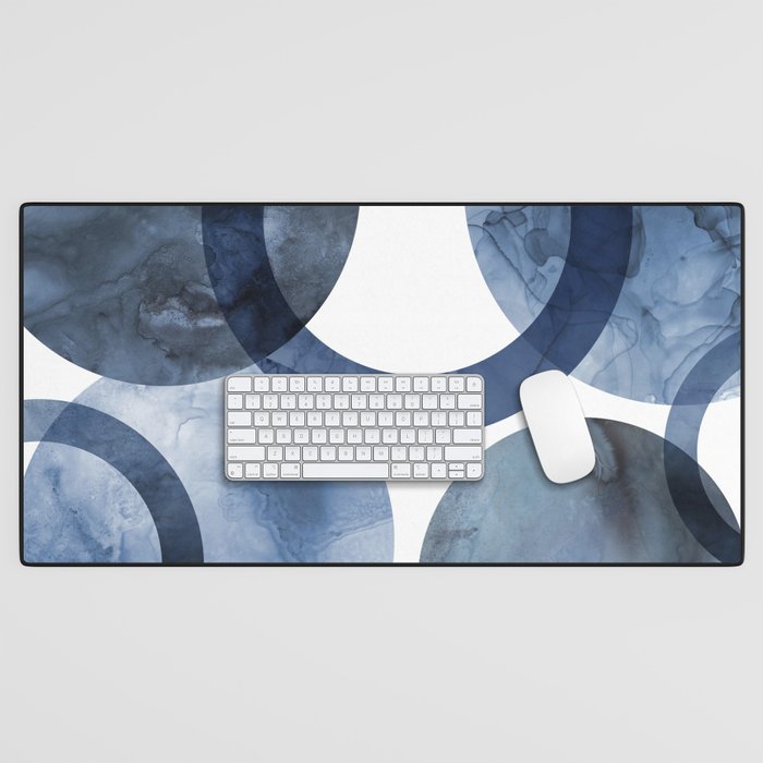 Mid Century Modern Abstract Shapes Navy Blue Desk Mat Gallery Image 1