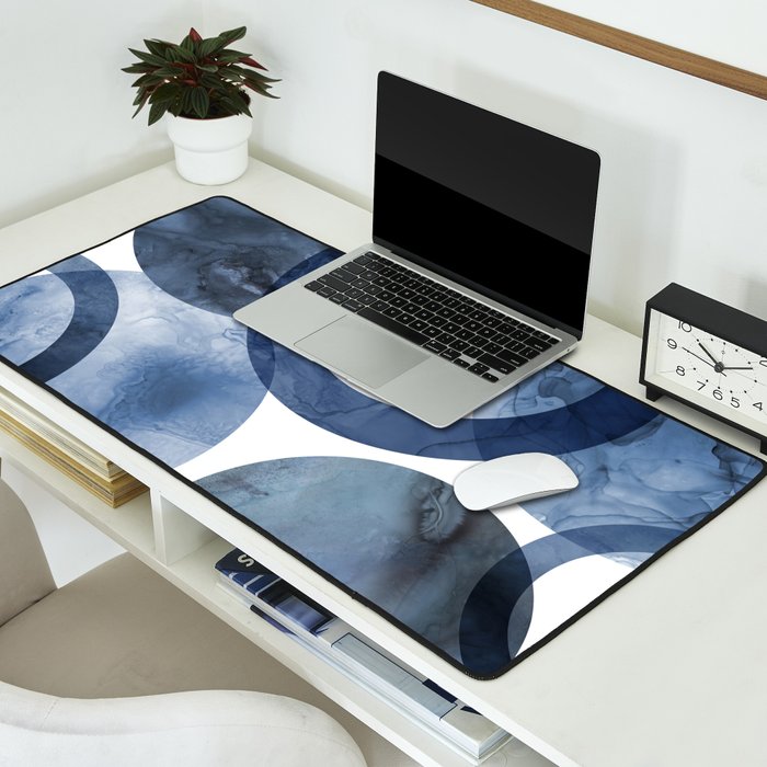 Mid Century Modern Abstract Shapes Navy Blue Desk Mat Gallery Image 2