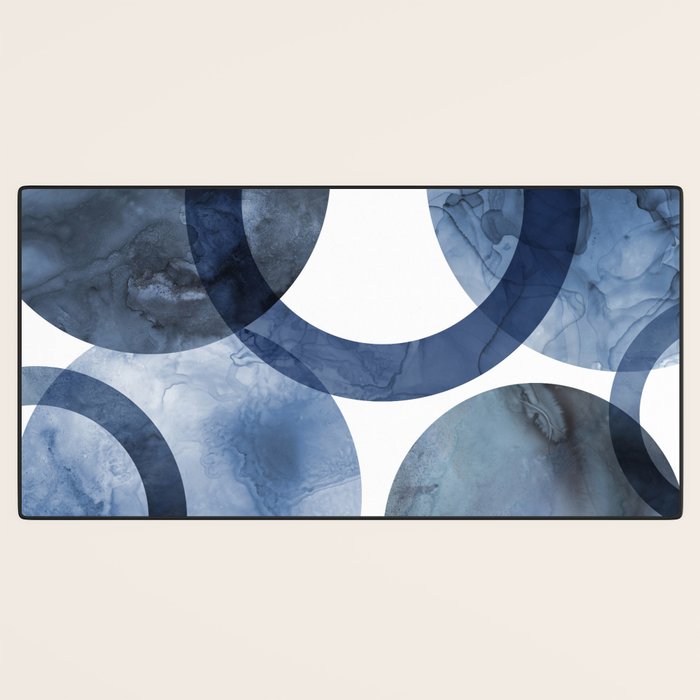 Mid Century Modern Abstract Shapes Navy Blue Desk Mat Gallery Image 3