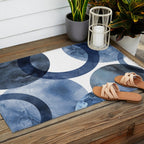 Mid Century Modern Abstract Shapes Navy Blue Outdoor Rug Gallery Image 2