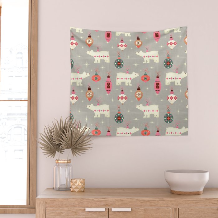Festive Ornaments And Polar Bear Wall Tapestry Gallery Image 2