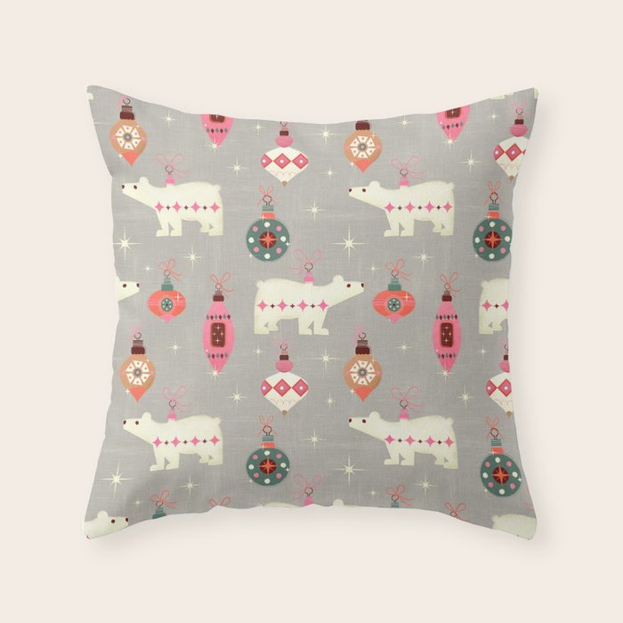 Festive Ornaments And Polar Bear Throw Pillow Gallery Image 1