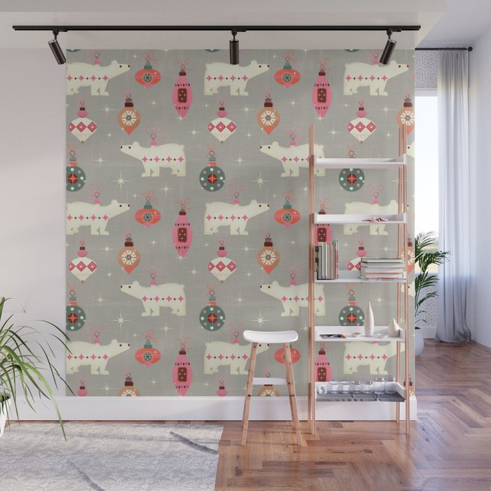 Festive Ornaments And Polar Bear Wall Mural Gallery Image 1
