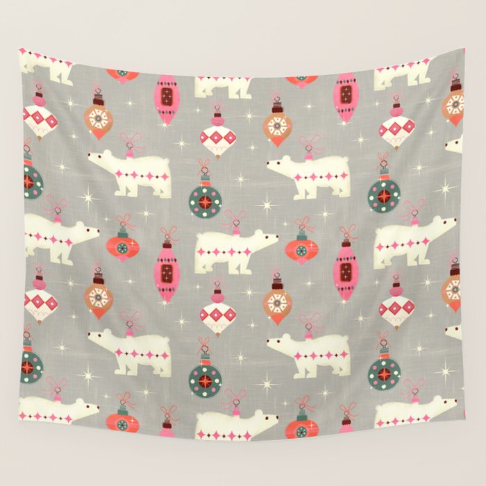 Festive Ornaments And Polar Bear Wall Tapestry Gallery Image 4