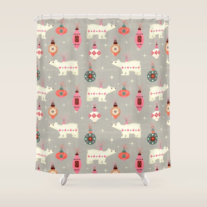 Festive Ornaments And Polar Bear Shower Curtain Gallery Image 1