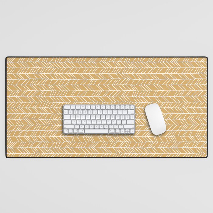 Rustic Herringbone in Mustard Yellow Desk Mat Gallery Image 1