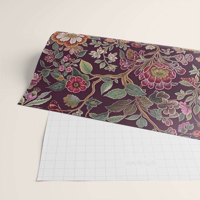 Casbah Magenta Burgundy Floral Wrapping Paper Gallery Image 2