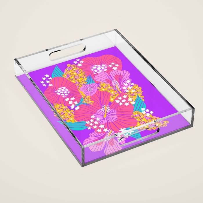 Bold Hibiscus Floral Hot Pink Summer Acrylic Tray Gallery Image 1