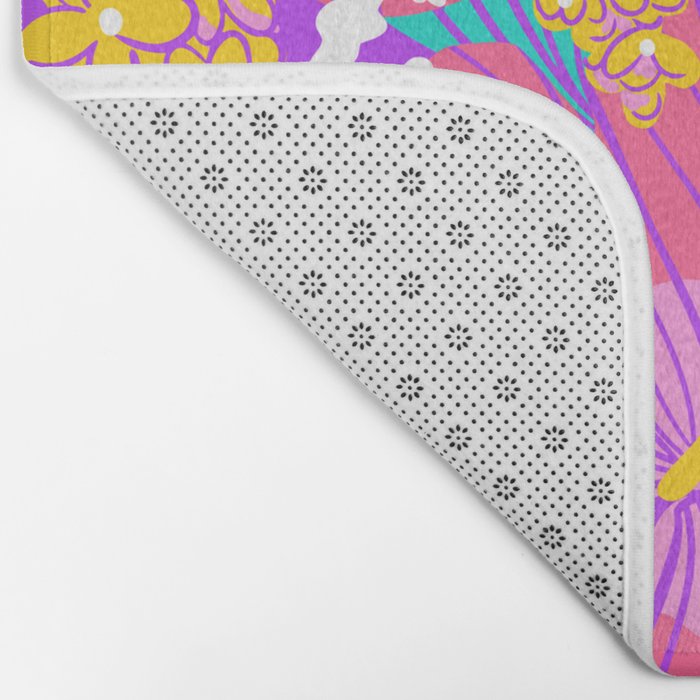 Bold Hibiscus Floral Hot Pink Summer Bath Mat Gallery Image 2